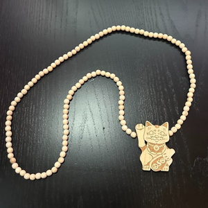 GoodWood NYC‎ Good Luck Cat Necklace Wooden Pendant Wooden Beaded